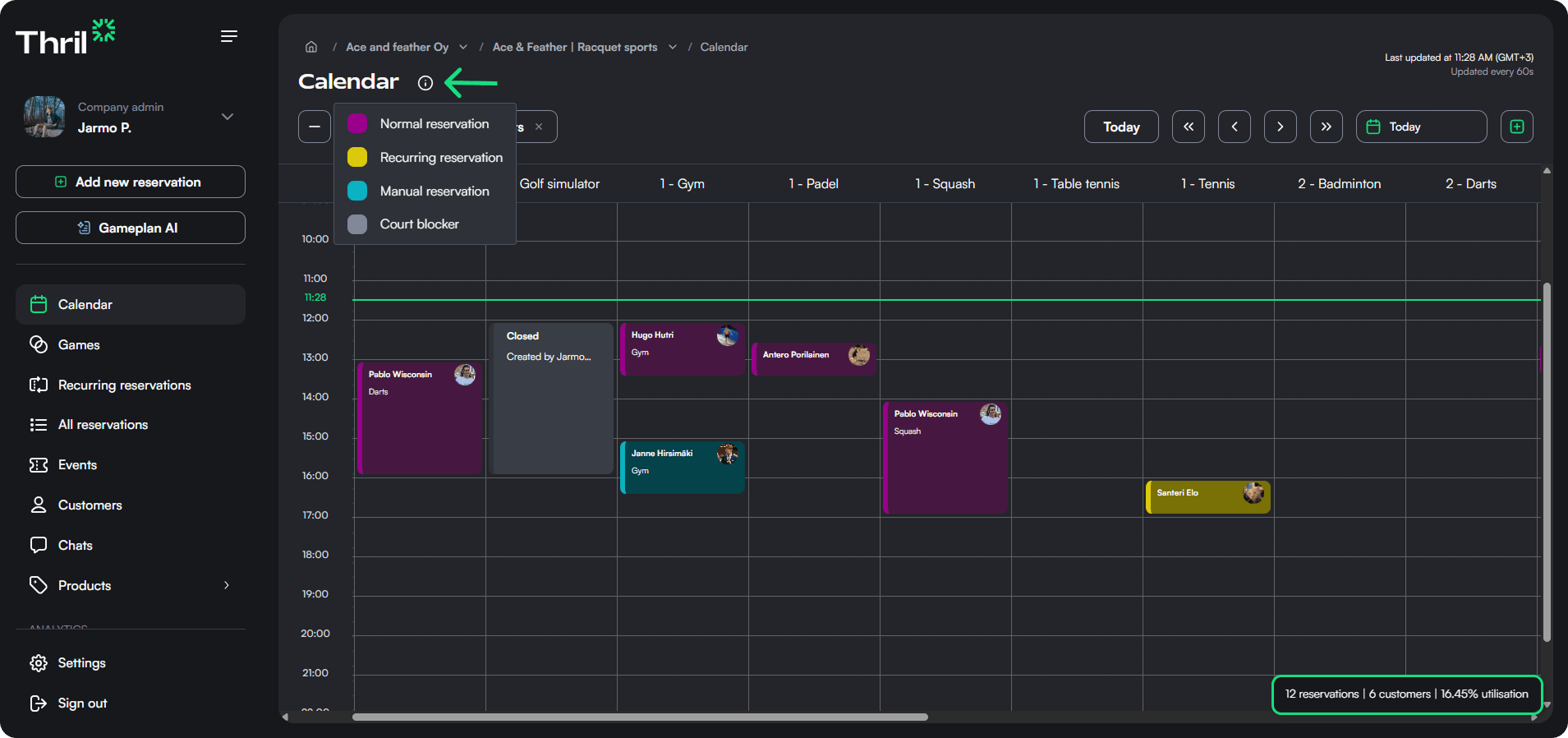 Calendar view with legend