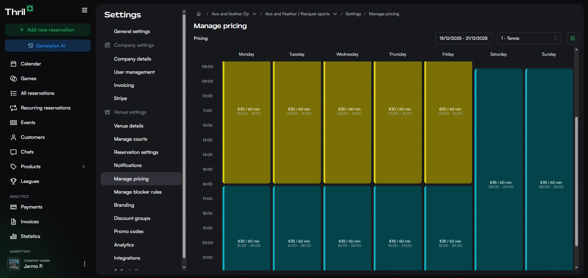 Manage pricing timeline